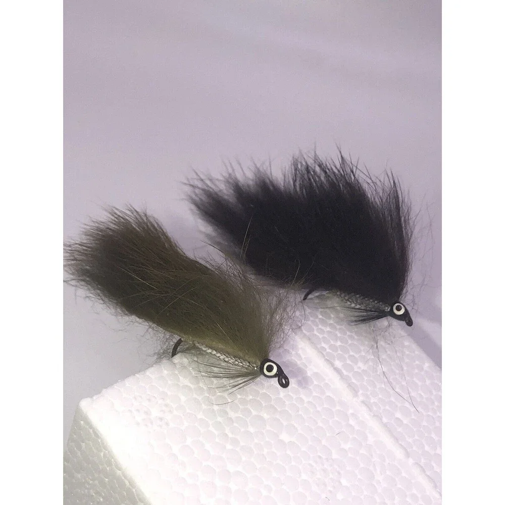 Vintage Fly Lure Painted Eyes Iridescent Swimmer Silver Rabbit Fur Black Brown